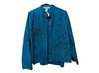 Norm Thompson Ladies Soutache Embroidered Jacket, Size M, Dark Teal, North Style Shell To Wear Under It, Size