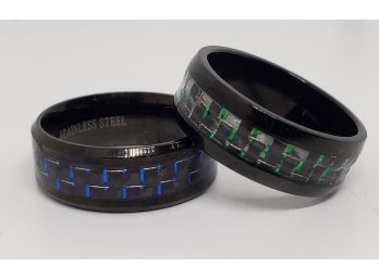 Pair Of Men's Rings In Ion Plated Stainless Steel