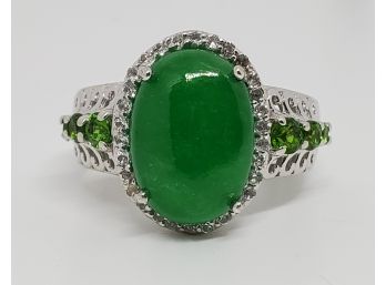 Burmese Green Jade, Multi Gemstone Ring In Platinum Over Sterling
