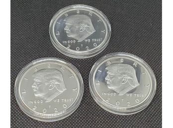 Set Of 3 Brand New Uncirculated Silver Tone 2020 Donald Trump Commemorative Coins