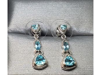 Paraiba Blue Apatite Earrings In Platinum Over Sterling