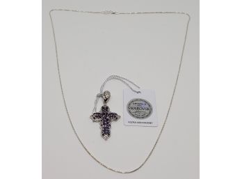 Swarovski Purple Cross Pendant In Platinum Bond Brass & Sterling Chain
