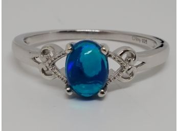 Blue Welo Opal Ring In Platinum Over Sterling