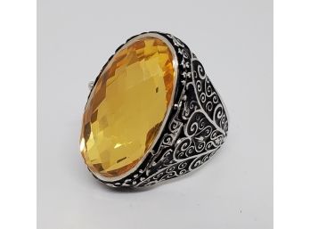 Sajan Silver Hand Made Titanium Gold Quartz Ring In Sterling