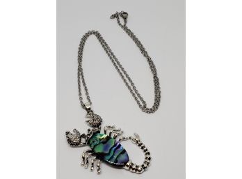 Cool Scorpion Pendant Necklace In Abalone & Silver Tone