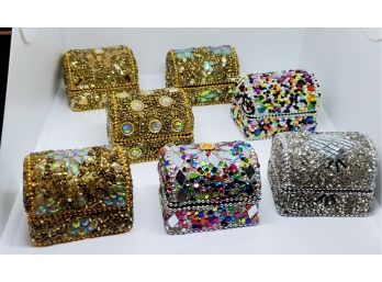 Lot Of 7 Handcrafted Jeweled Mini Treasure Chest Storage Boxes