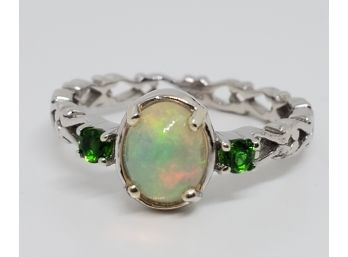Ethiopian Opal, Russian Diopside Ring In Platinum Over Sterling