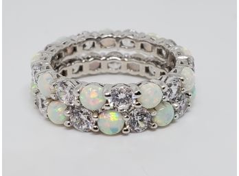 Stunning Pair Of Rings Meant To Be Worn As 1 With Opal & Cubic Zirconia In Sterling