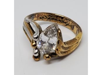 Vintage Cubic Zirconia Ring In Gold Over Sterling