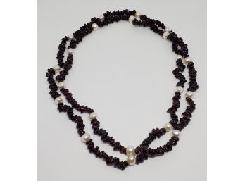 Freshwater Pearl, Rhodolite Garnet Beads Necklace
