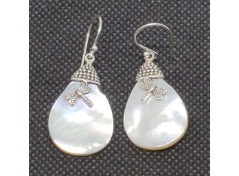 Mother Of Pearl Dragonfly Earrings In Sterling