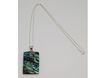 Abalone Shell Baguette Pendant Necklace In Sterling