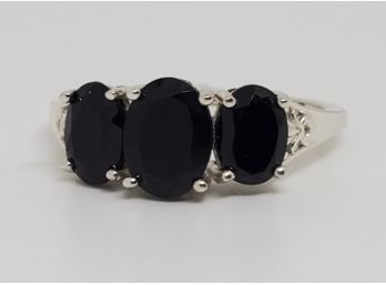 Natural Thai Black Spinel 3 Stone Ring In Sterling
