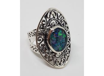Australian Mosaic Opal Ring In Sterling