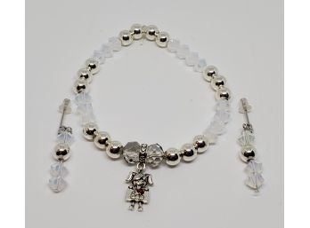Handmade Sterling Silver, Swarovski Crystal Stretch Bracelet & Matching Earrings