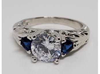 Sapphire & Cubic Zirconia Wedding Ring Marked 925