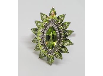 Stunning Peridot Ring In Platinum Over Sterling