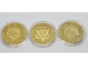 Lot Of 3 Donald Trump Commerative Coins In Gold Tone