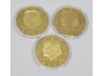 Lot Of 3 Golden Donal Trump 2020 Commemorative Coins