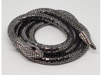 Austrian Crystal Snake Necklace In Gunmetal With Magnetic Head