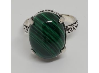 Bali African Malachite Ring In Sterling