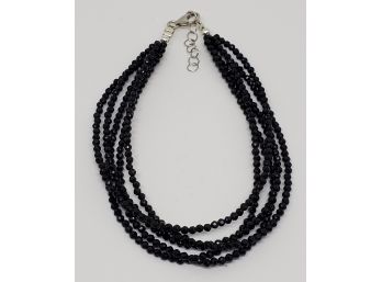 5 Strand Sparkling Black Spinel Beads Bracelet In Sterling