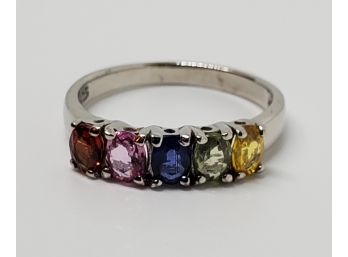 Multi Sapphire 5 Stone Ring In Platinum Over Sterling