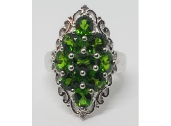 Beautiful Russian Diopside, Zircon Cluster Ring In Platinum Over Sterling
