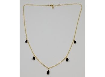 Kancchanaburi Blue Sapphire Drop Necklace In Yellow Gold Over Sterling