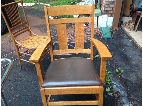 Mission Oak Chair With Upholstered Seat