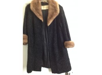 Black Persian Lamb Coat With Mink Collar And Cuffs