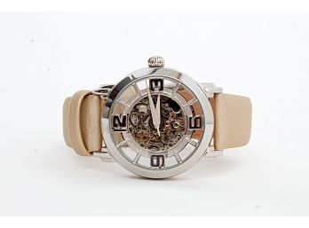 Sturhling Women's Winchester Automatic Skeleton Beige Leather Watch