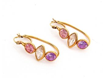 14K Yellow Gold & Crystal Earrings