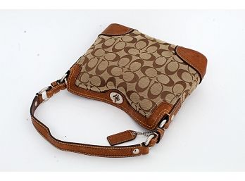 Coach Signature Print Brown Leather Accent Bag