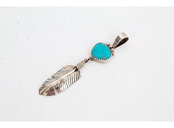 Signed Native Sterling Silver & Turquoise Pendant, .135 Troy Ounces