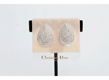 Christian Dior Rhinestone Teardrop Clip On Earrings