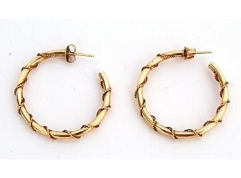 Fabulous 14K Yellow Gold Rope Circled Hoop Earrings, 2.10 Dwt