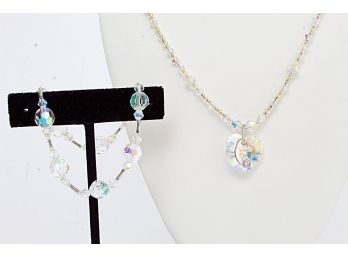 Aurora Borealis Heart Crystal Necklace & Bracelet