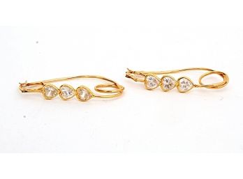 Fun 14K Yellow Gold & Crystal Heart Twist Earrings, 3.15 Dwt