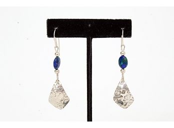 Hand Forged Sterling Silver & Stone Earrings, .145 Troy Ounces