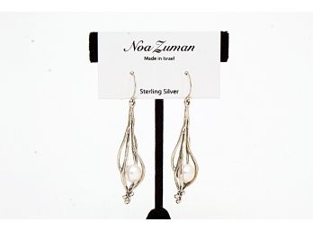 Noa Zuman Israeli Sterling Silver & Pear Earrings, .260 Troy Ounces