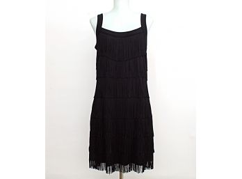 White House Black Market Black Fringe Flapper Dress, Size Medium