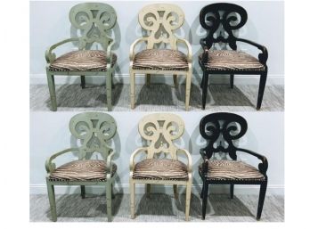 Set Of 6 Dining Chairs With Zebra Fabric Seats