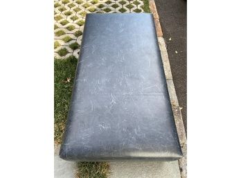 Navy-Gray Leather Low Profile Ottoman