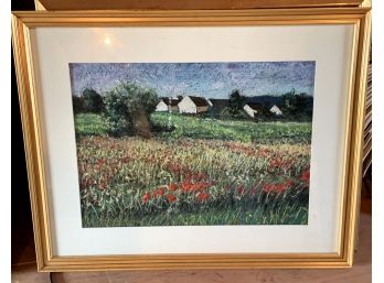 Framed Landscape - Field With Red Flowers