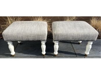 Pair Of Custom Ottomans With Brass Tipped Legs