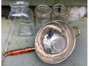 Farmhouse Kitchen - Mason Jars And Copper Strainer