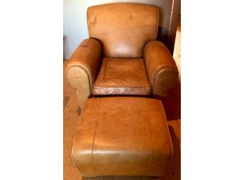 Weathered  Mitchell Gold Leather Chair/Ottoman