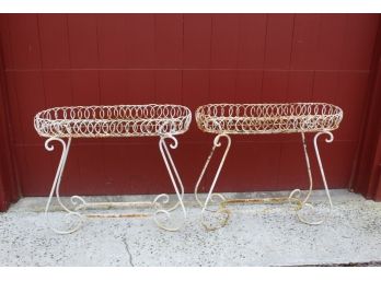 Beautiful Pair Of Vintage  Wrought Iron Plant Stands