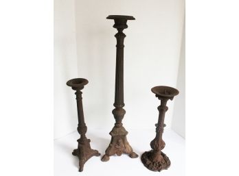 Fantastic Trio Of Metal Candlesticks